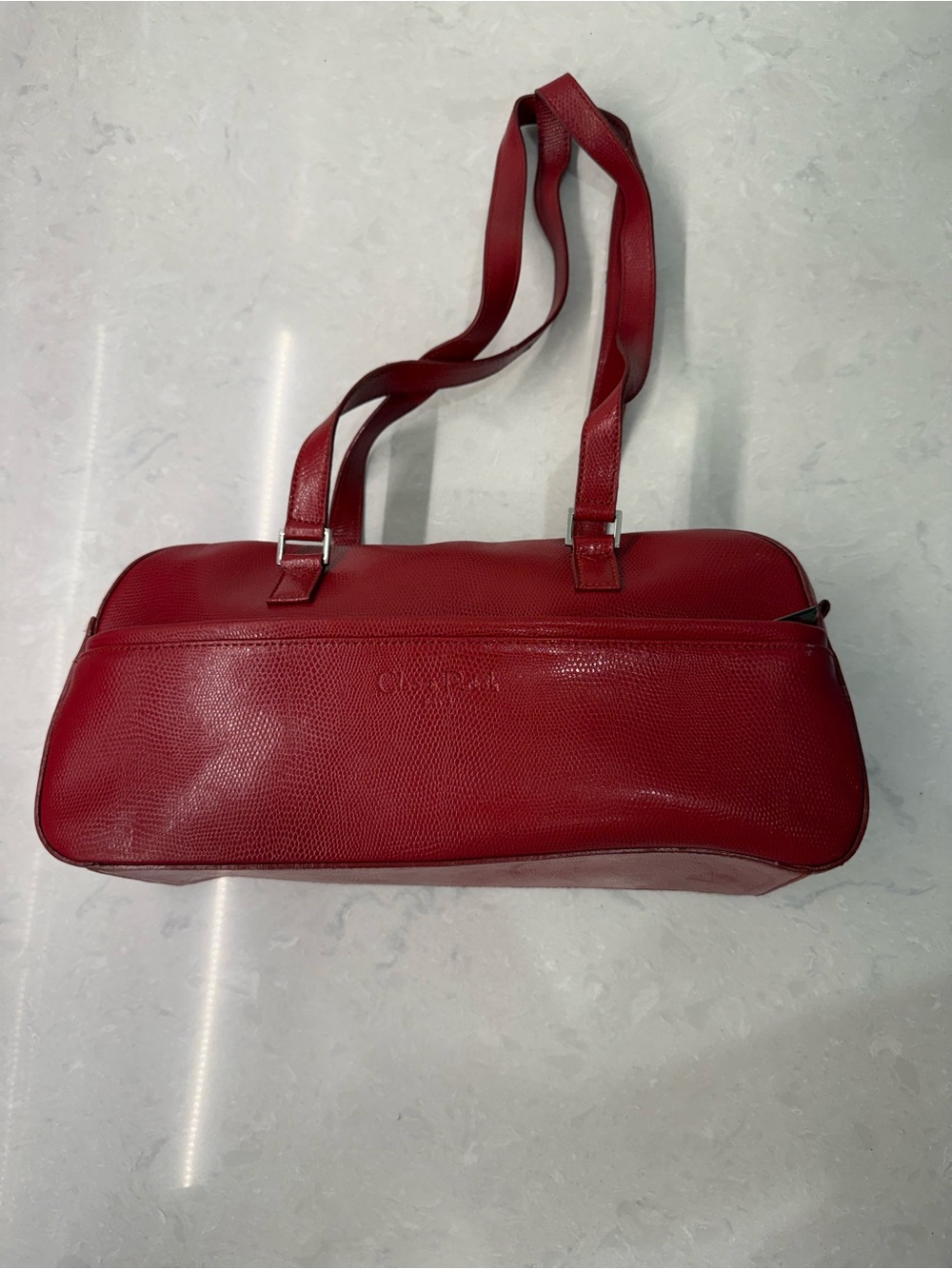 Cleo & Patek Red Leather Barrel Bag - Lizard Embossed